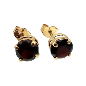 Mexico Garnet 14K Gold Stud Earrings 0.6 G