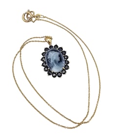 EFFY BH Blue Cameo Sapphire 14K Gold Necklace 6.8 G