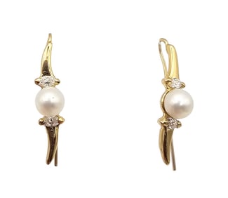 NIB Pearl Cubic Zirconia 14K Gold Drop Dangle Earrings 2.6 G