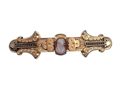 Victorian Vintage Gold Filled Carved Cameo Bar Pin 7.6 G