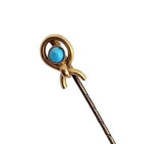 Vintage Signed 10K Gold Turquoise Stick Pin 1.2 G