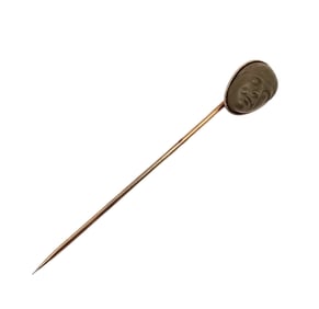 Vintage Carved Face 14K Gold Top Stick Pin 3.3 G