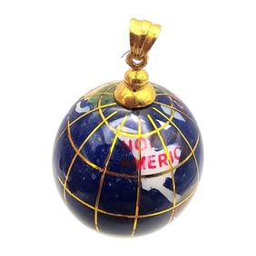 14K Gold Lapis Agate Mother Of Pearl Globe Pendant 7 G