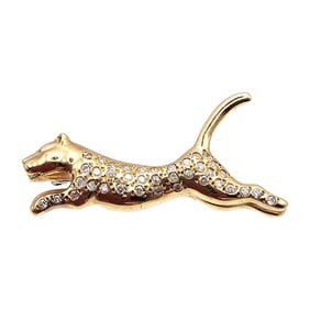 14K Gold Diamond Panther Big Cat Brooch 8.4 G