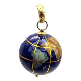 Italy DL? 14K Gold Lapis Agate Mother Of Pearl Abalone World Globe Pendant 3 G