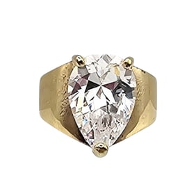Rhinestone Gold Over Sterling Silver Cocktail Ring Size 4.5 8.1 G