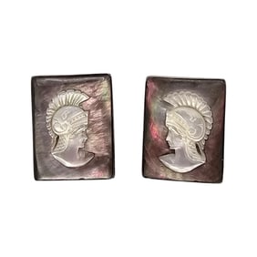 Vintage Mother Of Pearl Abalone Sterling Silver Roman Soldier Cufflinks 13.9 G