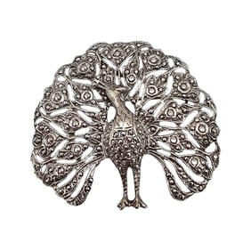 Marcasite Sterling Silver Peacock Brooch 13.5 G