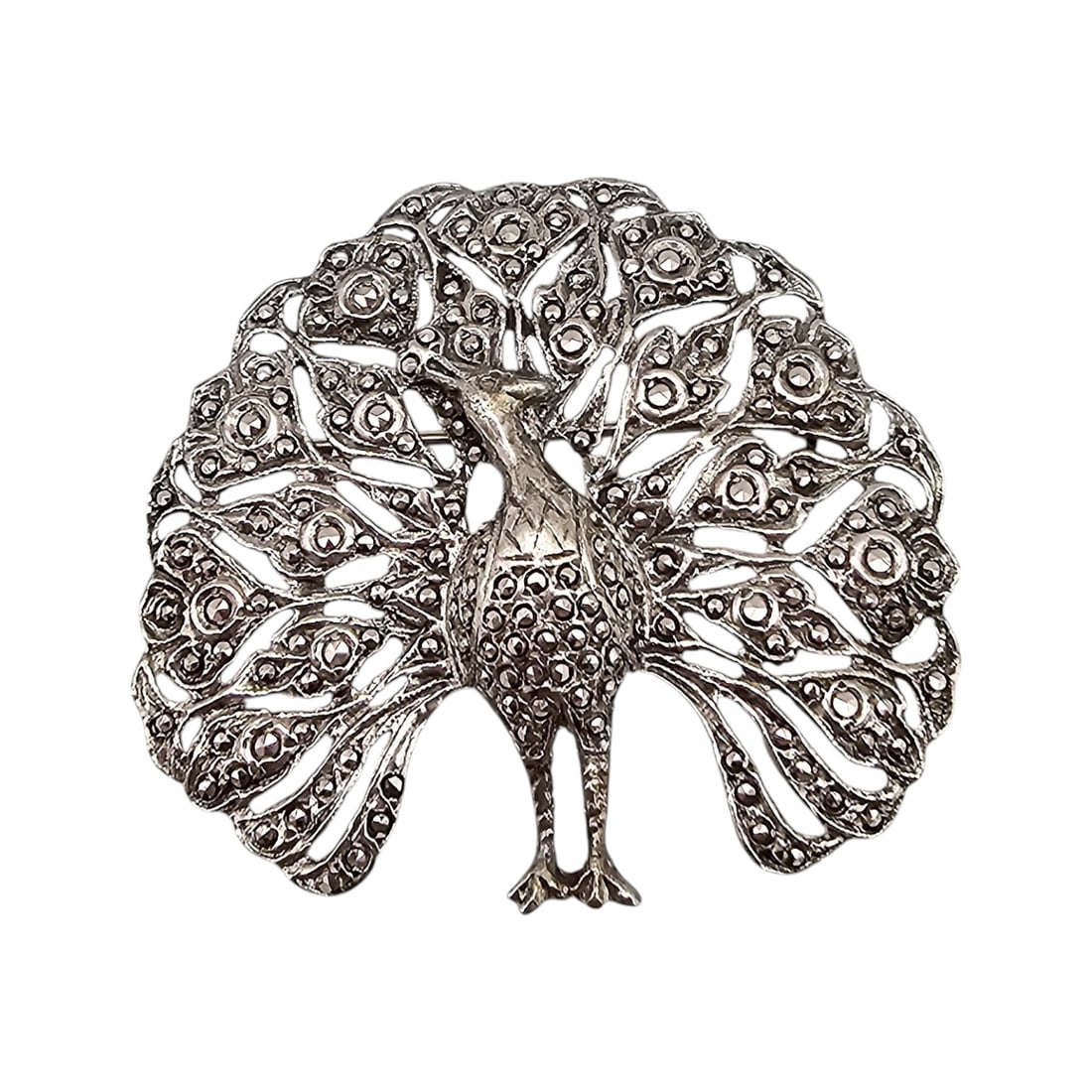 Marcasite Sterling Silver Peacock Brooch 13.5 G: Marcasite Sterling Silver Peacock Brooch 13.5 G