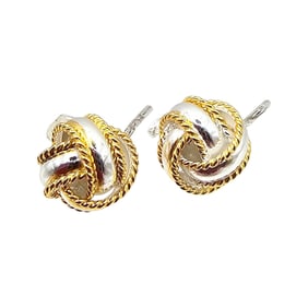 Sterling Silver Two-Tone Knot Earrings 1.7 G