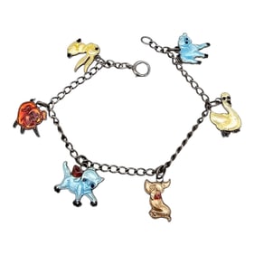 Vintage Uriscraft Enamel Sterling Silver Charm Bracelet 6.2 G