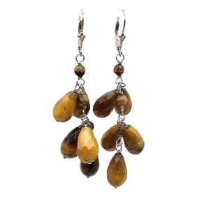 Tiger's Eye Sterling Silver Drop Dangle Earrings 12.5 G