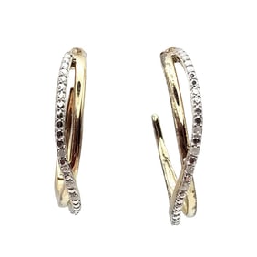 Signed Diamond Sterling Silver Two-Tone Hoop Earrings 4.4 G