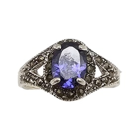 CW Marcasite Rhinestone Sterling Silver Cocktail Ring Size 7.75 3.4 G