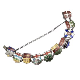 Vintage SM Co. Enamel Sterling Silver Flags Bracelet 24.3 G