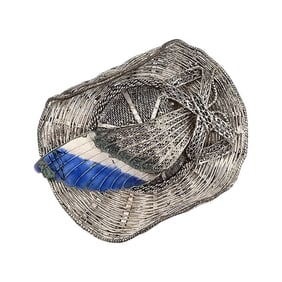 Signed Enamel Sterling Silver Filigree Hat Brooch 17.3 G