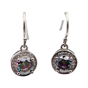 Watermelon Rhinestone Sterling Silver Drop Dangle Earrings 3.7 G