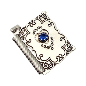 Rhinestone Sterling Silver Book Pendant 3.8 G