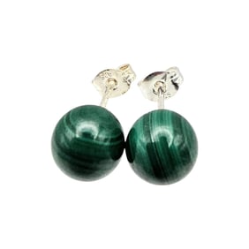 Malachite Sterling Silver Stud Earrings 2.7 G