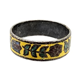 Enamel Sterling Silver Floral Ring Size 5 2.1 G