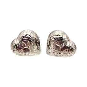 Sterling Silver Etched Hollow Form Heart Earrings 4.9 G
