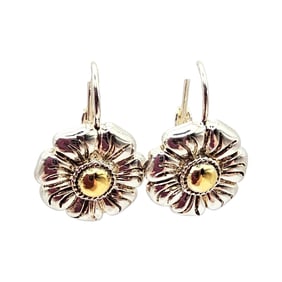 Sterling Silver Two-Tone Flower Earrings 6.8 G