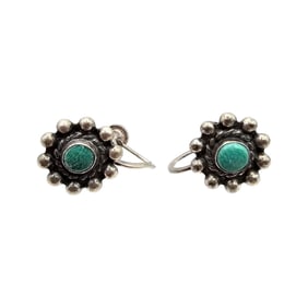 Turquoise Sterling Silver Flower Earrings 2.7 G