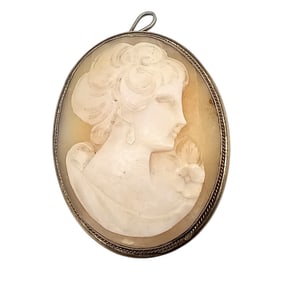 Vintage Shell Carved Cameo Sterling Silver Pendant 7 G