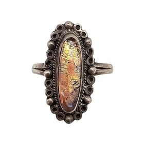 Foiled Glass Sterling Silver Ring Size 2.75 2.3 G