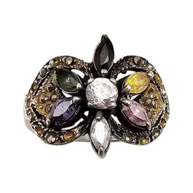 M Multi Gemstone Sterling Silver Cocktail Ring Size 8.25 5.3 G