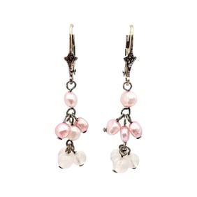 Quartz Pearl Sterling Silver Drop Dangle Earrings 2.6 G
