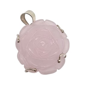 Rose Quartz Sterling Silver Carved Rose Pendant 8 G