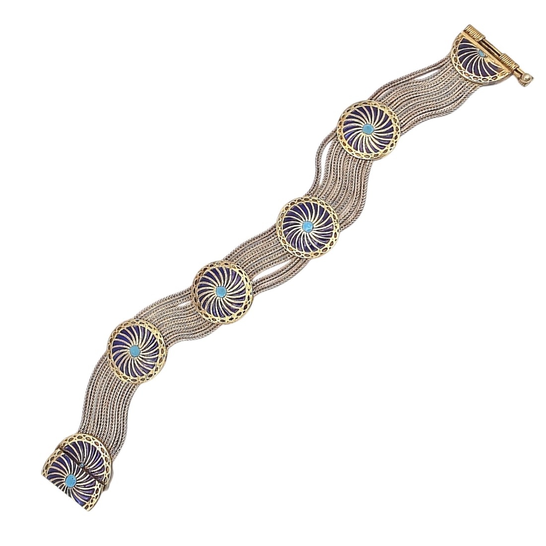 Istanbul House Silver Enamel Sterling Silver Multi Strand Bracelet 44.4 G (1 of 5)