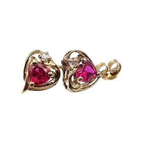 Ruby Cubic Zirconia Gold Over Sterling Silver Earrings 1.7 G