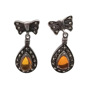 Amber Sterling Silver Drop Dangle Earrings 6.8 G