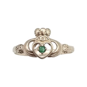 Rhinestone Sterling Silver Claddagh Ring Size 9.5 1.9 G