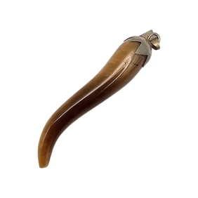 Tiger's Eye Sterling Silver Chili Pepper Italian Horn Pendant 2.4 G