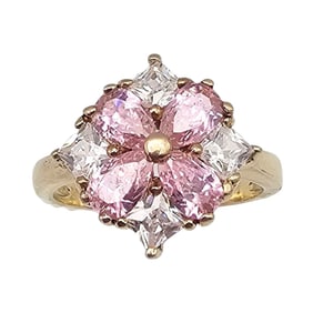 Rhinestone Gold Over Sterling Silver Cocktail Ring Size 7.75 4.8 G