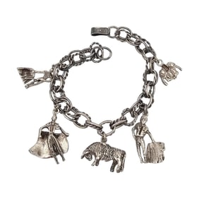Vintage Sterling Silver Bull Matador Charm Bracelet 39.4 G