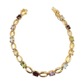 FAS Multi Gemstone Gold Over Sterling Silver Tennis Bracelet 10.6 G