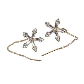 Rhinestone Gold Over Sterling Silver Threader Earrings 2.2 G