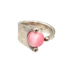 Signed Pink Cat Eye Sterling Silver Ring Size 6.9 G