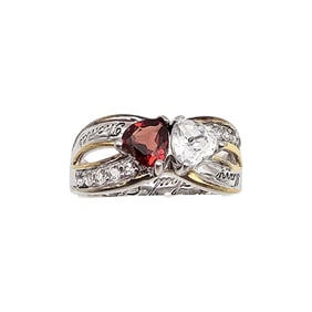 BGE Garnet White Topaz Sterling Silver Cocktail Ring Size 6.75 4 G