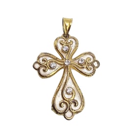 M Gold Over Sterling Silver Mother Of Pearl Cross Pendant 2.7 G