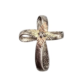 Signed Sterling Silver Two-Tone Cross Pendant 3.3 G
