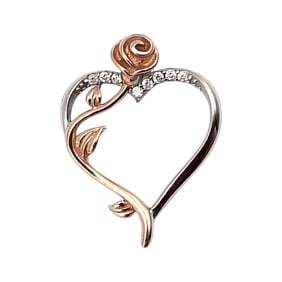 Diamond Sterling Silver Rose Heart Pendant 1.4 G