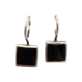 P R Onyx Sterling Silver Drop Dangle Earrings 3.4 G