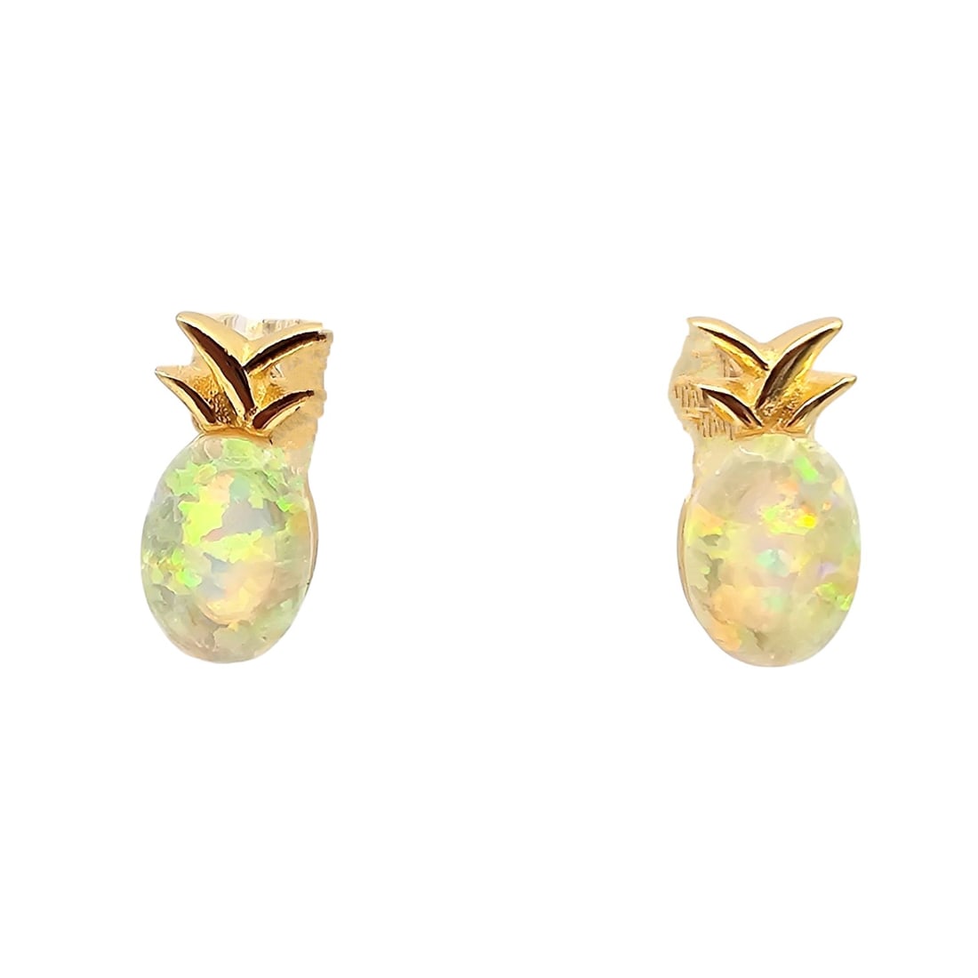 Opal Gold Over Sterling Silver Pineapple Earrings 0.9 G: Opal Gold Over Sterling Silver Pineapple Earrings 0.9 G