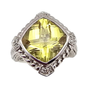 Cushion Cut Citrine Sterling Silver Cocktail Ring Size 6.75 8.4 G