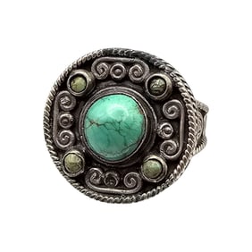 FDC Turquoise Sterling Silver Ring Size 8.5 10 G